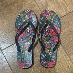 Tory Burch Red and Blue Floral Flip Flops
